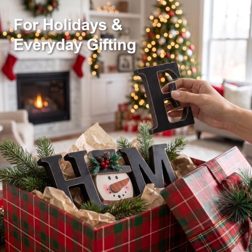 Glitzhome Interchangeable Home Table Signs with 13 Pcs Seasonal Icons, Wooden Changeable Home Sign for Holiday Decor, HOME Letter Sign Ornaments Set Interchangeable Holiday Decorative Shelf Blocks - Image 4