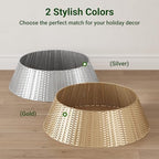 ELYKEN Silver Christmas Tree Collar, 33 Inch Woven Xmas Tree Skirt Cord Cut-Out - Protects Tree Base from Pets, Stylish Holiday Tree Skirt Alternative, Round Tree Ring for Christmas Tree Decor - Image 6