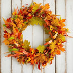 24” Fall Wreaths for Front Door, Autumn Wreath with Leaves, Bumpkins, Berries and Sunflowers for Fall Garland Thanksgiving Day Halloween Indoor Outdoor Wall Home Decor - Image 5
