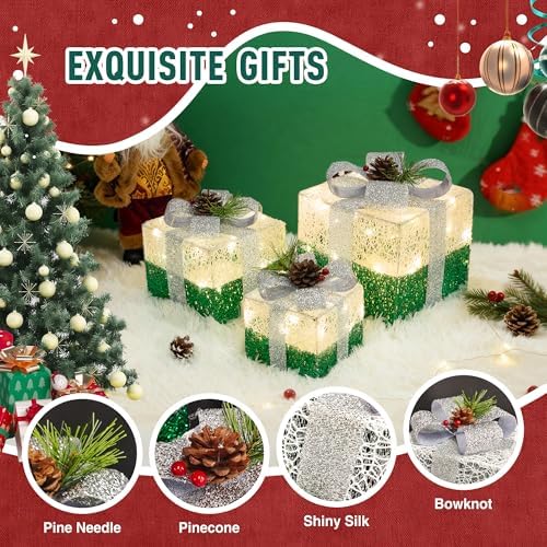Set of 3 St Patricks Day Decorations Lighted Gift Boxes，Outdoor St Patrick's Day Decor,Plug-in 65 LED Light Up Present Boxes for Outdoor Home Yard Lawn Holiday Wedding Birthday Party Decor - Image 2