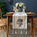 Embroidery Luxury Table Runner, Long White Dining Table Runner, Elegant Jacquard Dresser Scarf with Multi-Tassels for Dining Room Party Banquet Table Decor, 13x55inch by auons