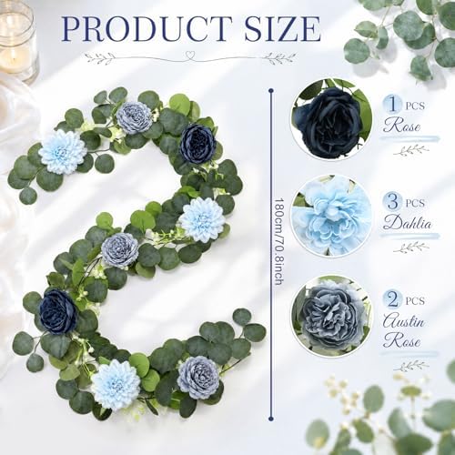 6 Pack Blue Eucalyptus Flower Garland Total 35.4 ft - Image 2