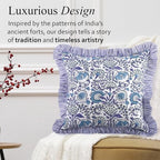 CPC Indigo Blue Ruffle Throw Pillow Covers for Couch, 20x20 Inch Cotton Stripe Ruffle Couch Pillows for Living Room, Hidden 16 Inch Zipper Boho Pillow Case or Cute Outdoor Pillows - Image 4
