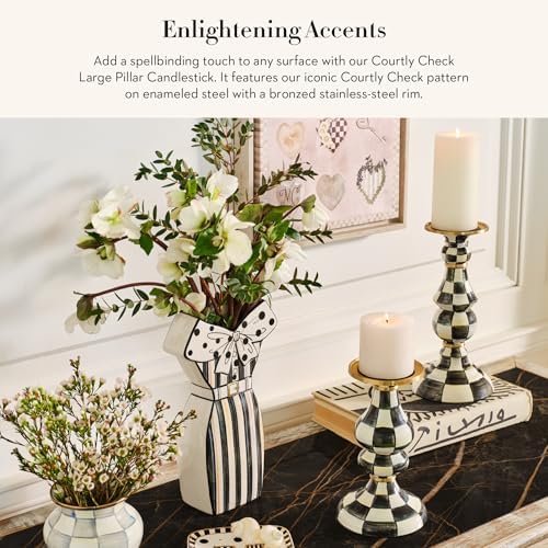 MACKENZIE-CHILDS Pillar Candlestick, Large, Black-and-White Courtly Check - Image 2