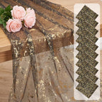 10 Pcs Black and Gold Gauze Table Runner, 28x118 Inch Sheer Glitter Metallic Foil Mesh Table Runner for Birthday Party Wedding Anniversary Christmas Halloween by ACRNIGHEET