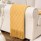 BATTILO HOME Yellow Throw Blanket with Fringe, Gold Bed Throws Spring Decorative Large Throw for Couch Sofa Indoor Outdoor (Yellow, 52"x80") - Image 2