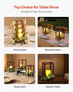 VEVOR 12 Set/36 Pcs Wooden Wedding Lantern Centerpiece, Includes 12 Wooden Lantern Candle Holder 12 Flameless LED Candle 12 Eucalyptus Leaves Wreath for Wedding Table Party Farmhouse Decor, Brown - Image 6