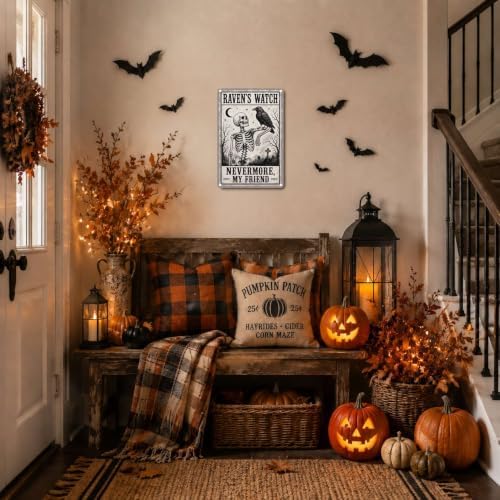 Vintage Metal Tin Sign Halloween Skeleton Raven Graveyard Gothic Wall Art for Home Bar 8×12 Inches with Metal Frame - Image 3