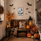 Vintage Metal Tin Sign Halloween Skeleton Raven Graveyard Gothic Wall Art for Home Bar 12×16 Inches with Metal Frame - Image 3
