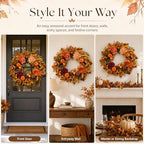 22Inch Fall Wreath for Front Door, Large Autumn Harvest Garland Decoration - Image 6