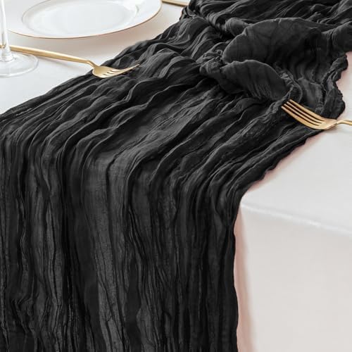 Sioloc Black Cheesecloth Table Runner Fall Autumn Decor for Home 10ft Table Cloth for Wedding Birthday Party Halloween Thanksgiving Decorations - Image 5