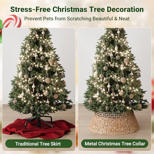ELYKEN 28 Inch Wicker Christmas Tree Collar, Stylish Seagrass & Hyacinth Woven Rattan Xmas Tree Skirt, Rustic Farmhouse Basket for Tree Base Cover with Cord Cut-Out for Artificial Trees - Image 5