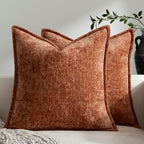 DEZENE Pack of 2 Burnt Orange Fall Decorative Throw Pillow Covers 22x22 Cozy Soft Chenille Accent Vintage Square Couch Pillow Covers for Home Decor Bed Sofa Living Room by DEZENE
