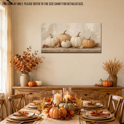 WAXWHELK Pumpkin Fall Canvas Wall Art Beige Neutral Autumn Painting Pictures Rustic Farmhouse Thanksgiving Home Decor Artwork for Living Room Bedroom (16"x32") - Image 4
