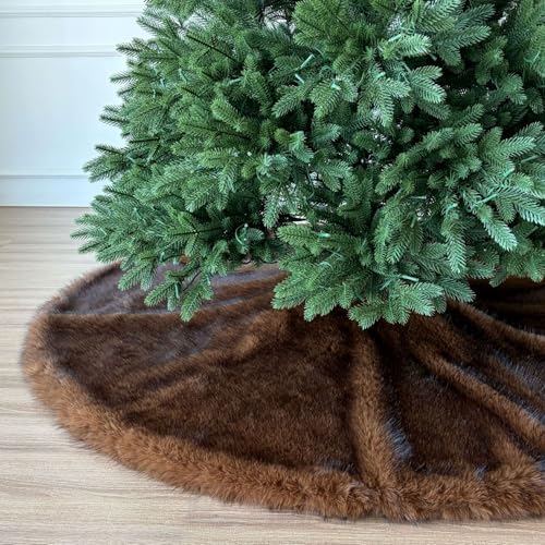 Huntsman High-Pile Faux Fur Christmas Tree Skirt with Hidden Slide Clasp Closure and Durable Microfiber Backing (Grizzly Brown, 60-Inch) - Image 4