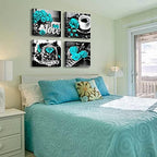 DJSYLIFE Teal Rose Canvas Wall Art Set of 4 for Bedroom, 12x12 Inch - Image 4