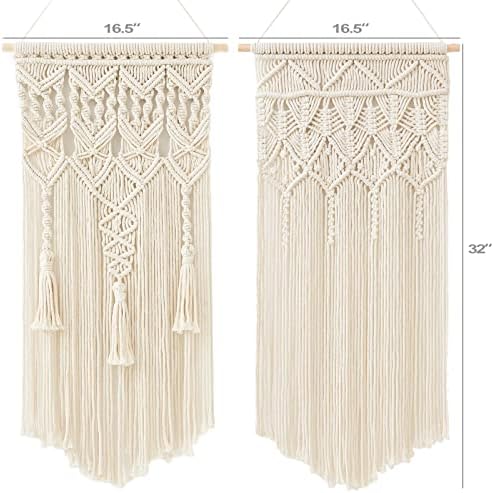 Mkono 2 Pcs Macrame Wall Hanging, Boho Woven Chic Tapestry Decor, Ivory - Image 5