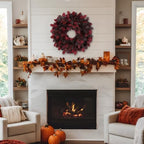 Artificial Fall Leaf Wreath for Front Door – 24" Autumn Wreath with Lifelike Fagus Sylvatica Foliages – Burgundy Red – Rustic Thanksgiving & Halloween Decoration for Indoor & Outdoor - Image 5