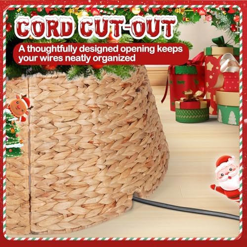 Christmas Tree Collar 28 inch with Cord Cut Out Artificial Christmas Tree Skirt Woven Water Hyacinth Large Tree Ring Base Collar Home Décor, Natural - Image 4