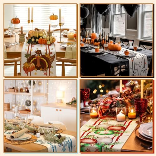 Honeydak 12 Pcs Holiday Table Runner Seasonal Farmhouse Table Decor 13 x 72 Inch Thanksgiving Christmas Decorations Fall Halloween for Home Party Dining Room Kitchen - Image 4