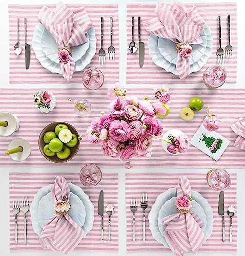 Solino Home 100% Linen Table Runner, 14 x 120 in, Blossom and White Striped - Image 3