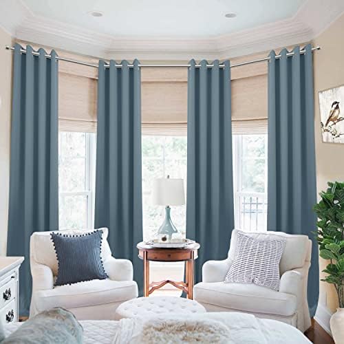 KOUFALL Slate Blue Window Treatments Curtains for Bedroom Living Room 2 Panels Set 2 Inch Grommet Holes Blackout Thick Thermal Insulated Curtains,90 Inches Long,Greyish Blue - Image 2