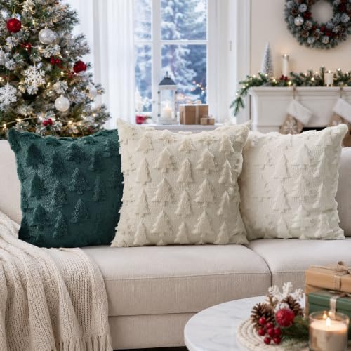 DFXSZ Christmas Tree Pillow Covers 24x24 Set of 2 Christmas Decor Beige - Image 2
