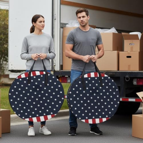 24 Inch Round Storage Bag 1 Pack,Independence Day Patriotic Stars on Blue Waterproof Wreath Storage Container with Handles&Zipper Red White Stripes Border Closet Organizer Bags Garland Box - Image 4
