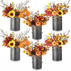 Zeyune 6 Sets Fall Thanksgiving Table Centerpiece Decoration Harvest Artificial Flower Stem Pumpkin Maple Berry Pick with Metal Pot for Autumn Rustic Farmhouse Home Kitchen Dining Indoor Decoration by Zeyune