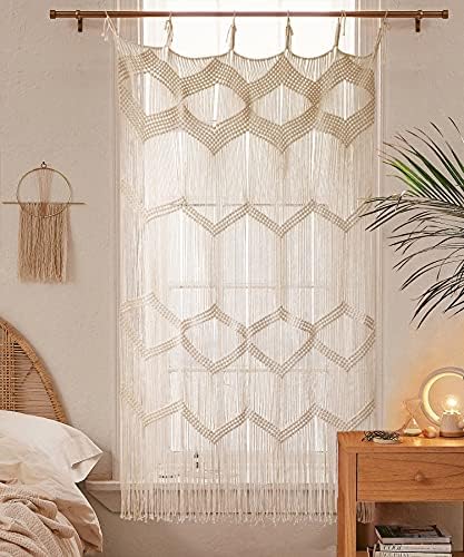 Flber Macrame Curtain Window Macrame Room Divider Doorway Curtain Boho Macrame Wall Hanging Living Room Bedroom Decor 42" W x 75" H - Image 2