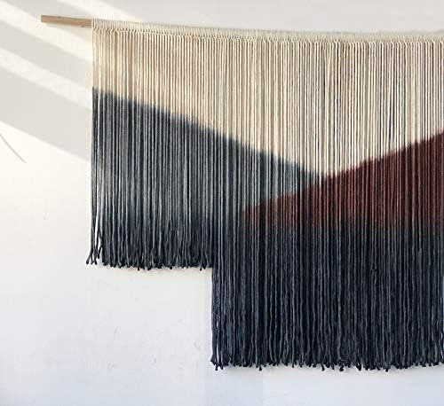 Macrame Wall Hanging Large Black Tie Dye Geometric Wall Art Yarn 57"W*35"L - Image 4