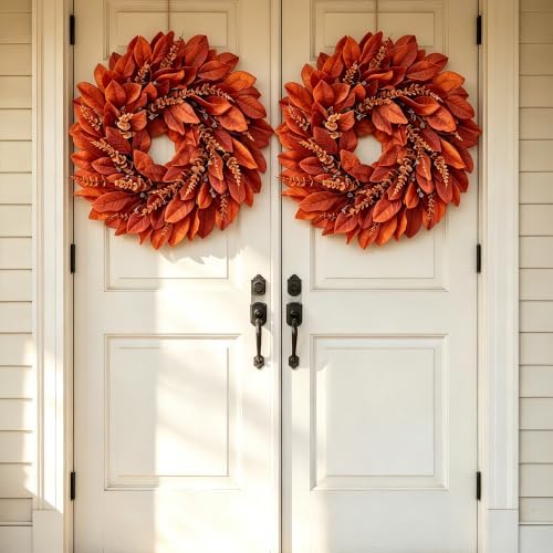 Large Artificial Magnolia Leaves Fall Wreath for Front Door Outside Decor - Image 7