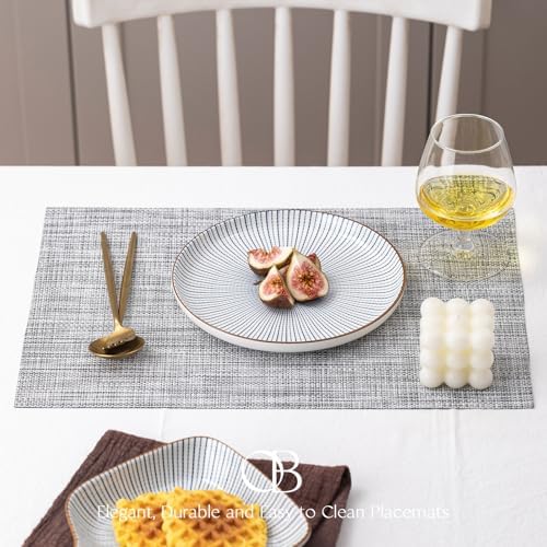 Placemats Set of 12 - Easy Clean Woven Vinyl Placemats for Dining Table, Indoor/Outdoor Place Mats, Washable PVC Table Mats（Gray） - Image 2