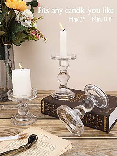 Lewondr Glass Candle Holders, Pillar Candle Holder, 3 Pcs, Crystal Clear - Image 5