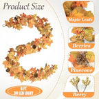 6 Ft Artificial Fall Garland with Lights - Autumn Maple Leaf f Thanksgiving Decor Hanging Vine Autumn Foliage Garland Used for Home Wedding Party Decor - Image 5