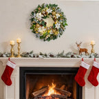 Christmas Wreaths for Front Door with Lights 24 Inch Prelit Christmas Wreath, Christmas Door Wreath with White Flowers, Gold Ornaments, Pine Cones, Greenery & Berries Indoor Outdoor - Image 5