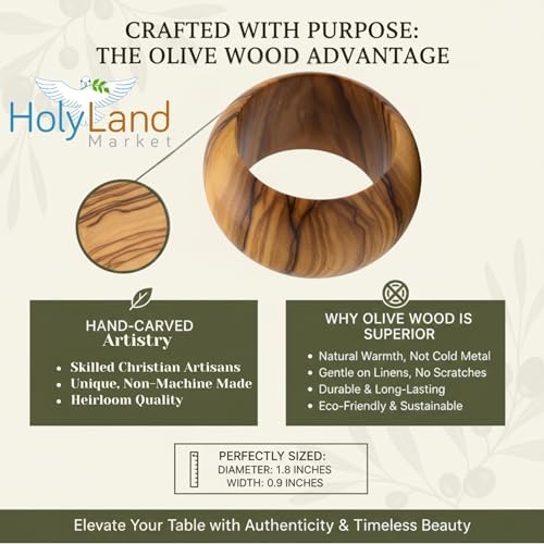 Holy Land Market Hand Carved Olive Wood Napkin Rings Set of 8 Bethlehem - Image 2