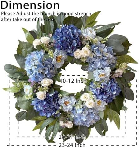 WANNA-CUL 24 Inch Spring Blue Hydrangea Wreath Front Door Wreath - Image 2