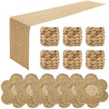Burlap Placemats Set of 6 with Burlap Table Runner and Rattan Napkin Rings, Made of Natural Cotton and Corn Husk, Non-Slip Heat-Resistant Boho Fall Placemats Table Décorfor Dining Table Décor by Unknown