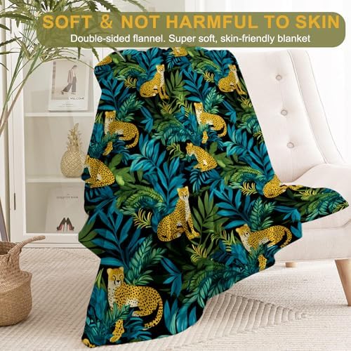 Tropical Leopard Fleece Blanket - Lightweight Soft Cozy Gifts Throw for Nature Lovers,Kids,Women,Men,Exotic Jungle Amongst Lush Greenery Blankets,Wild Boho Home Room Modern Art Decor 60x80in - Image 2