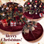 Arrowbash 48 Inch Velvet Christmas Tree Skirt Quilted Tree Skirt, Burgundy - Image 6