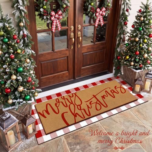 Tinideya 2 Pcs Large Red Christmas Layered Doormat Winter Front Door Mat - Image 3
