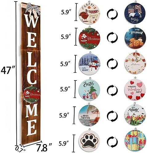 Welcome Sign for Front Porch 47inch 12 Wooden Interchangeable Vertical - Image 5