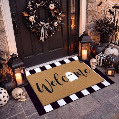 Tinideya 2 Pcs Halloween Ghost Layered Doormat Set for Porch Decor - Image 2