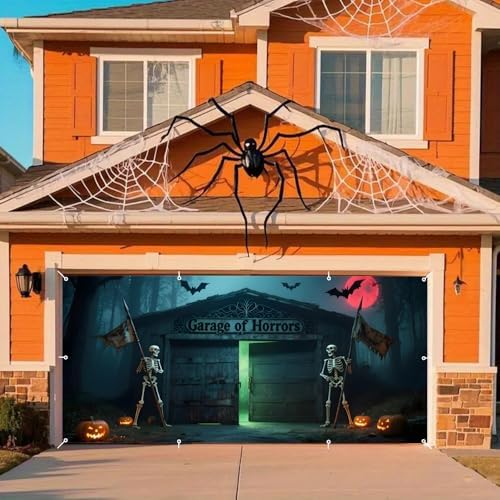 7x16ft Halloween Garage Door Banner Decoration Red Moon Skeleton Misty Haunted Forest Halloween Garage Door Cover for 2 Car Large Horror Covers Decorations for Party Outdoor Decor - Image 3