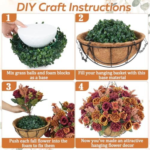 GTIDEA Fall Hanging Baskets 16 Pcs Artficial Fall Flowers for Outdoors - Image 3