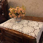 USTIDE 2pc Rustic Floral Table Runner Hand Crochet Table Placemats Beige Cotton Table Doilies Runners,15 Inches x31 Inches - Image 2