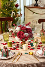 TINGE TIME Christmas Artificial Flowers Greenery Combo, Poinsettia Rose Red - Image 3
