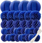 WOLHOWLTD Navy Blue Paper Decoration Set - 34 Pcs Paper Lanterns, Pompoms, Honeycomb for Wedding,Ocean Theme, EID Mubarak,School Day,Baby Shower, Birthday Party Classroom,Home Decoration (Navy Blue) by Unknown