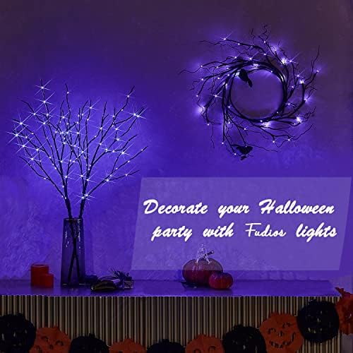 Fudios Halloween Lighted Branches with Timer 100 LED Purple Fairy Lights 32IN, Artificial Black Branch Lights for Halloween Battery Operated Home Decor Indoor Outdoor Use - Image 6